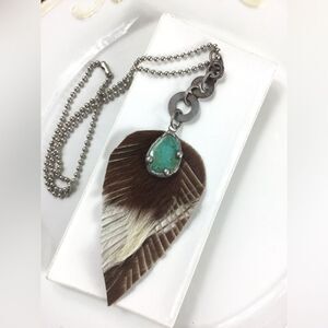 Free People Brown and Turquoise Feather Necklace